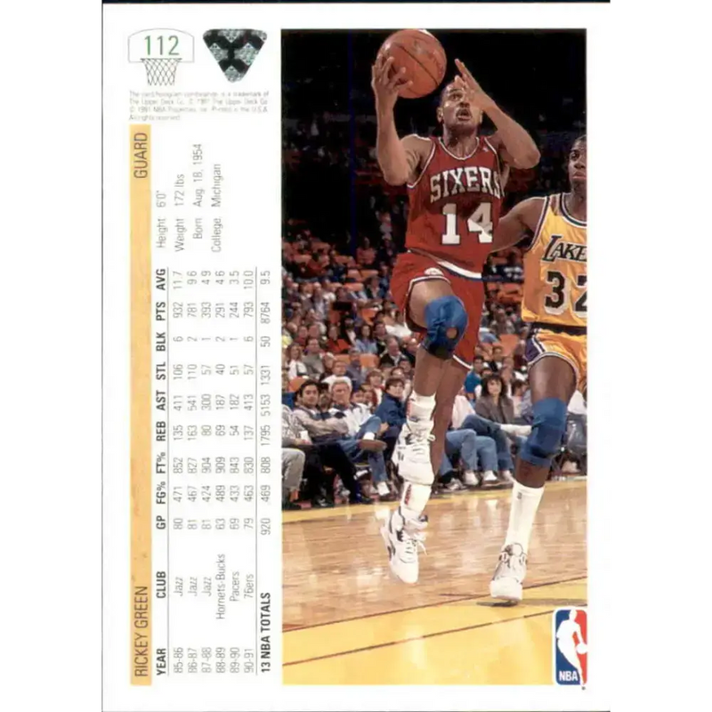 1991-92 Upper Deck #112 Rickey Green NM-MT Philadelphia 76ers Basketball Card - Basketball Card Single