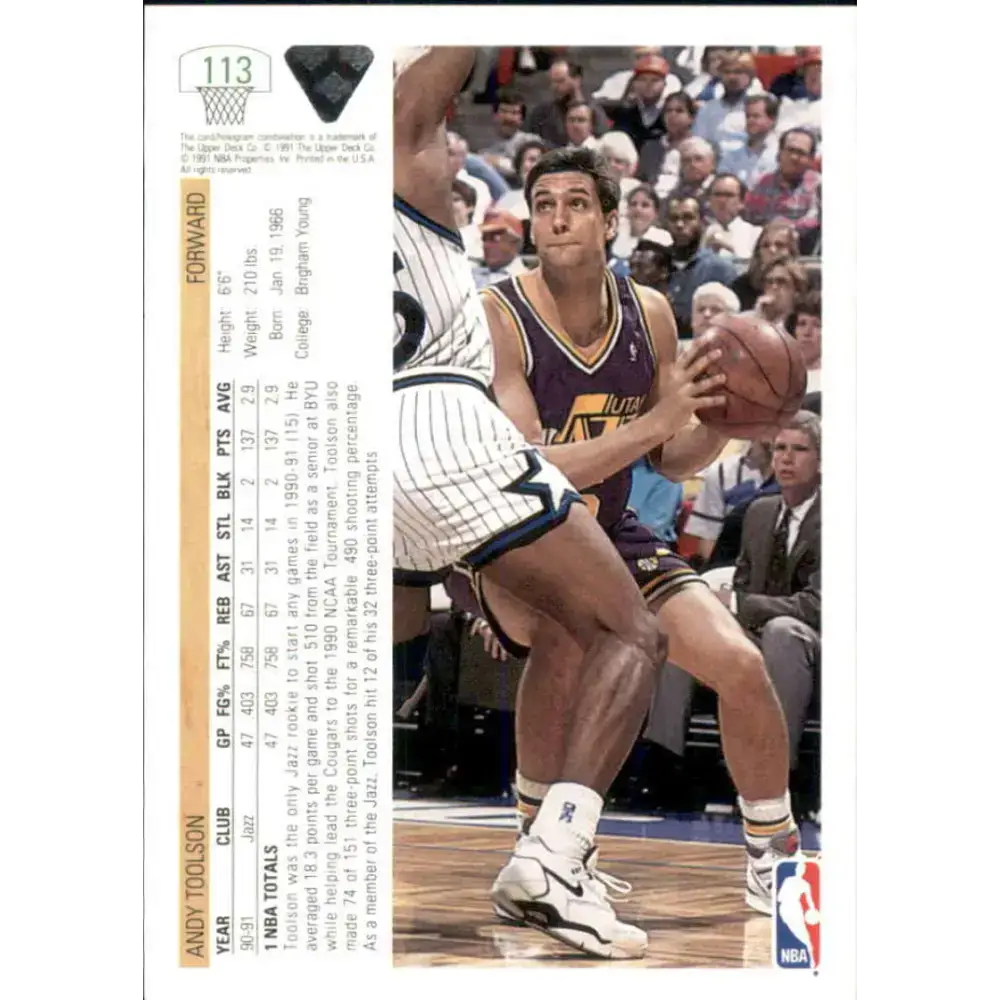 1991-92 Upper Deck #113 Andy Toolson NM-MT Utah Jazz Basketball Card - Basketball Card Single