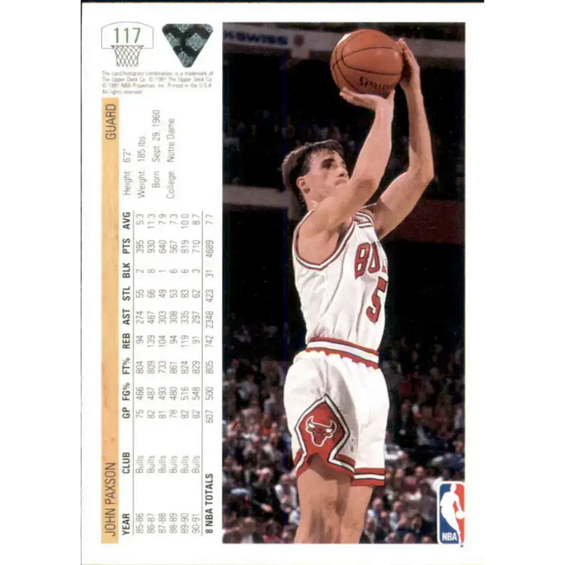 1991-92 Upper Deck #117 John Paxson NM-MT Chicago Bulls Basketball Card - Basketball Card Single