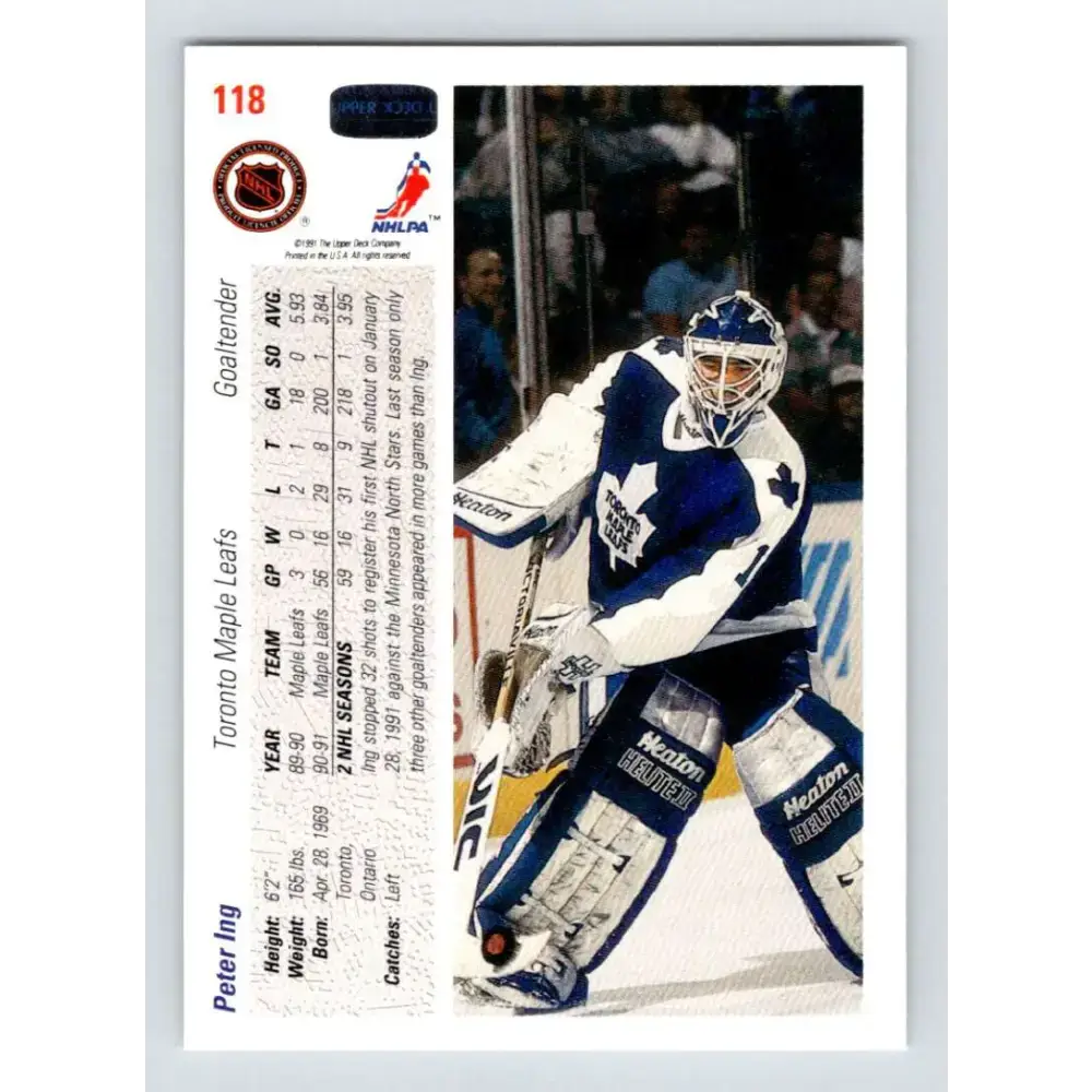 1991-92 Upper Deck #118 Peter Ing NM-MT Hockey Card - Hockey Card Single