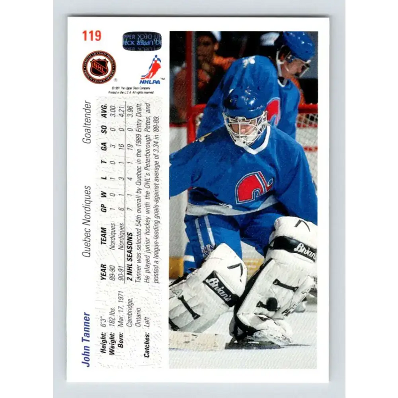 1991-92 Upper Deck #119 John Tanner NM-MT Hockey Card - Hockey Card Single
