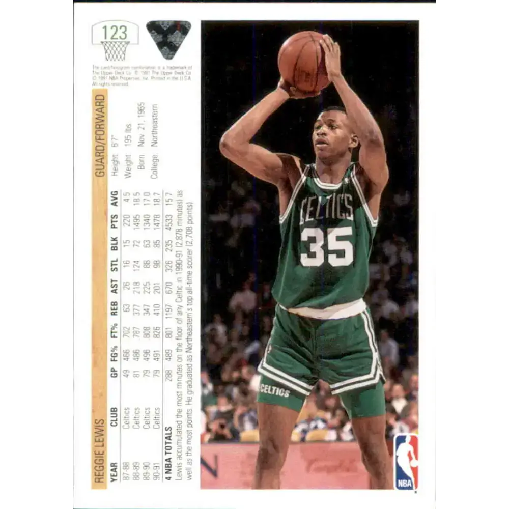 1991-92 Upper Deck #123 Reggie Lewis NM-MT Boston Celtics Basketball Card - Basketball Card Single