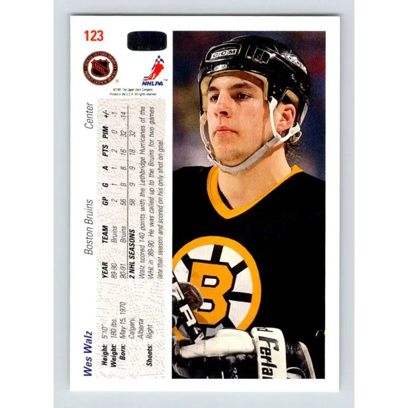 1991-92 Upper Deck #123 Wes Walz NM-MT Boston Bruins Hockey Card - Hockey Card Single