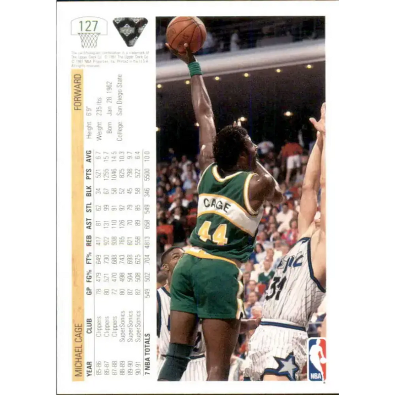 1991-92 Upper Deck #127 Michael Cage NM-MT Seattle SuperSonics Basketball Card - Basketball Card Single
