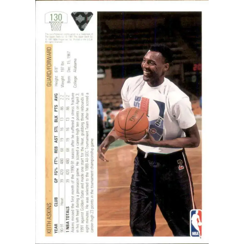 1991-92 Upper Deck #130 Keith Askins NM-MT RC Rookie Miami Heat Basketball Card - Basketball Card Single