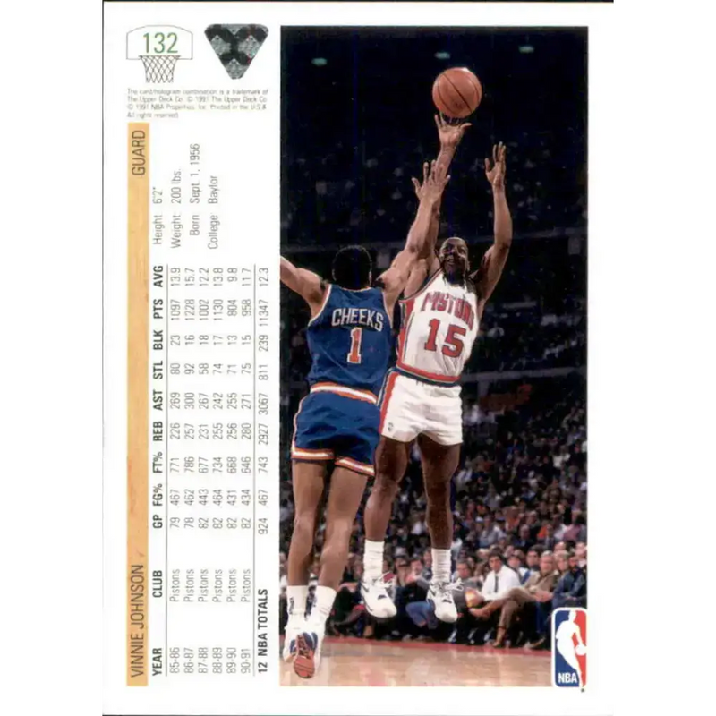 1991-92 Upper Deck #132 Vinnie Johnson NM-MT Detroit Pistons Basketball Card - Basketball Card Single