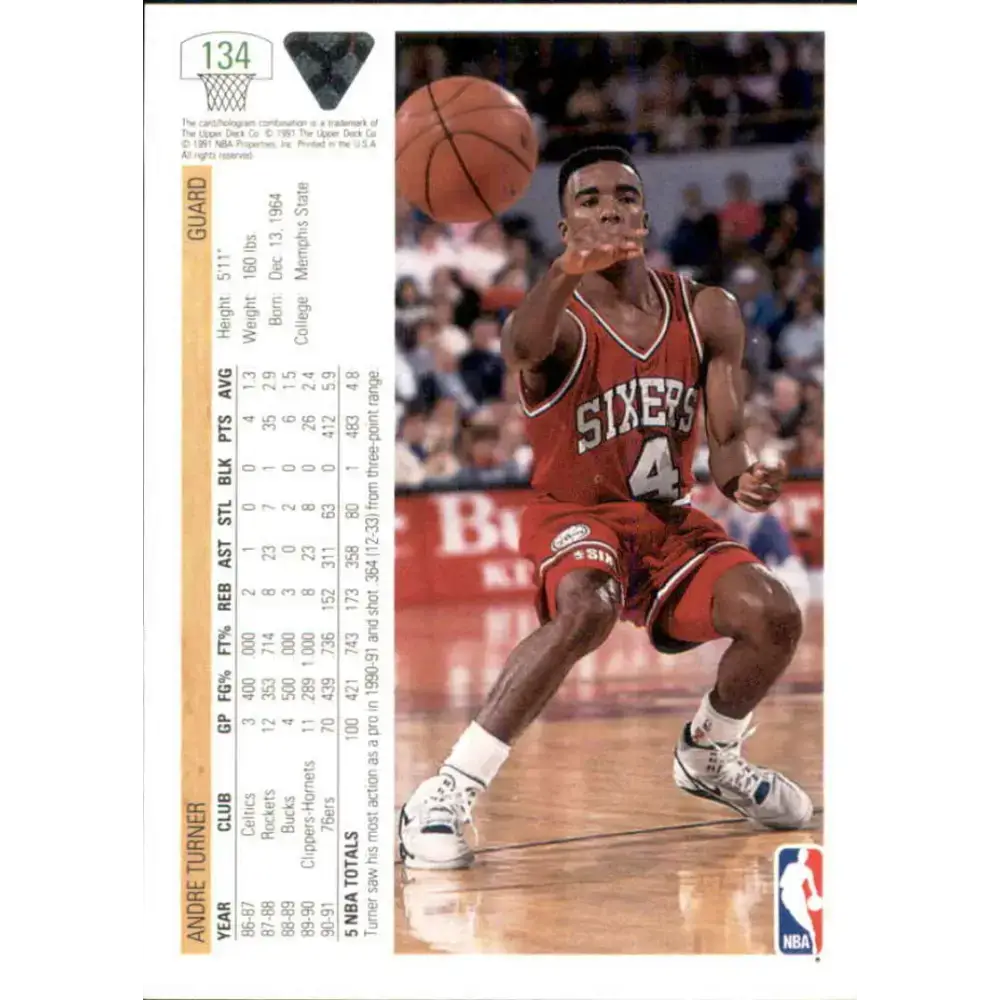 1991-92 Upper Deck #134 Andre Turner NM-MT Washington Bullets Basketball Card - Basketball Card Single