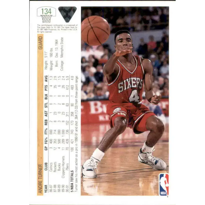 1991-92 Upper Deck #134 Andre Turner NM-MT Washington Bullets Basketball Card - Basketball Card Single
