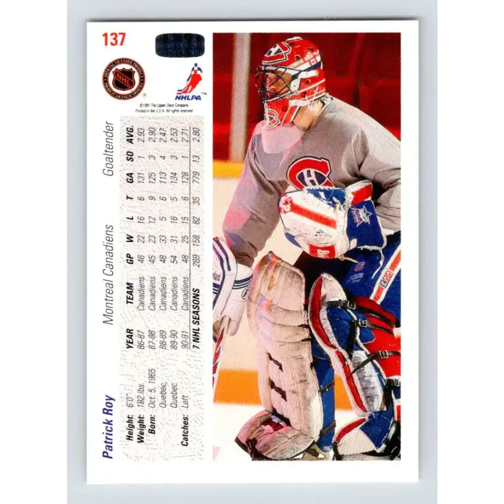 1991-92 Upper Deck #137 Patrick Roy NM-MT Hockey Card - Hockey Card Single