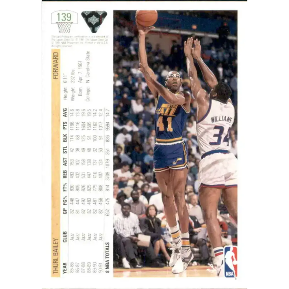 1991-92 Upper Deck #139 Thurl Bailey NM-MT Utah Jazz Basketball Card - Basketball Card Single
