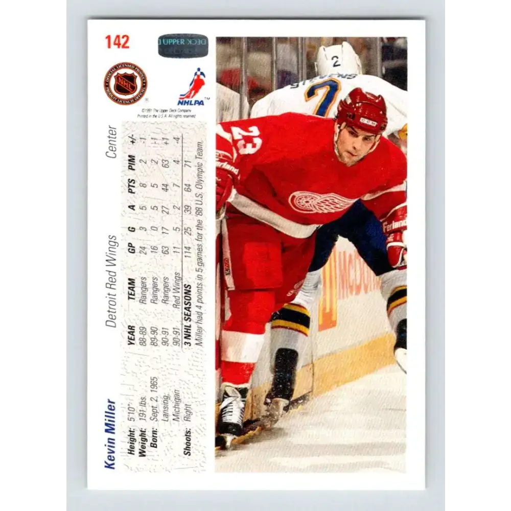 1991-92 Upper Deck #142 Kevin Miller NM-MT Detroit Red Wings Hockey Card - Hockey Card Single