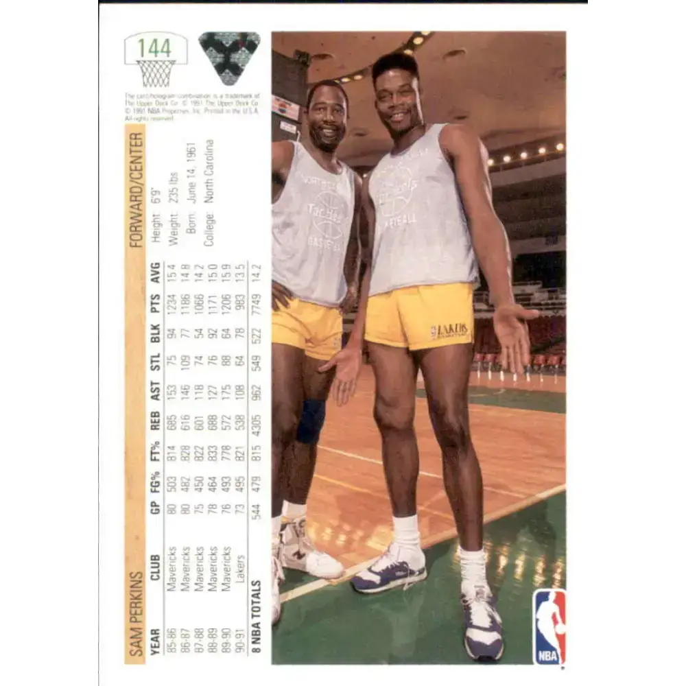 1991-92 Upper Deck #144 Sam Perkins NM-MT Los Angeles Lakers Basketball Card - Basketball Card Single