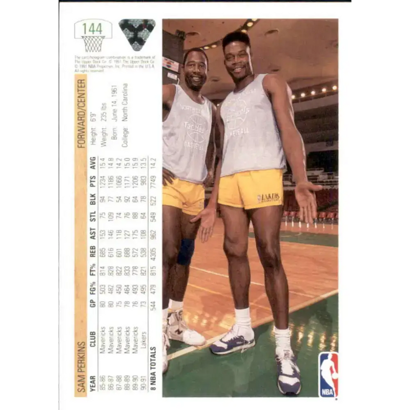 1991-92 Upper Deck #144 Sam Perkins NM-MT Los Angeles Lakers Basketball Card - Basketball Card Single
