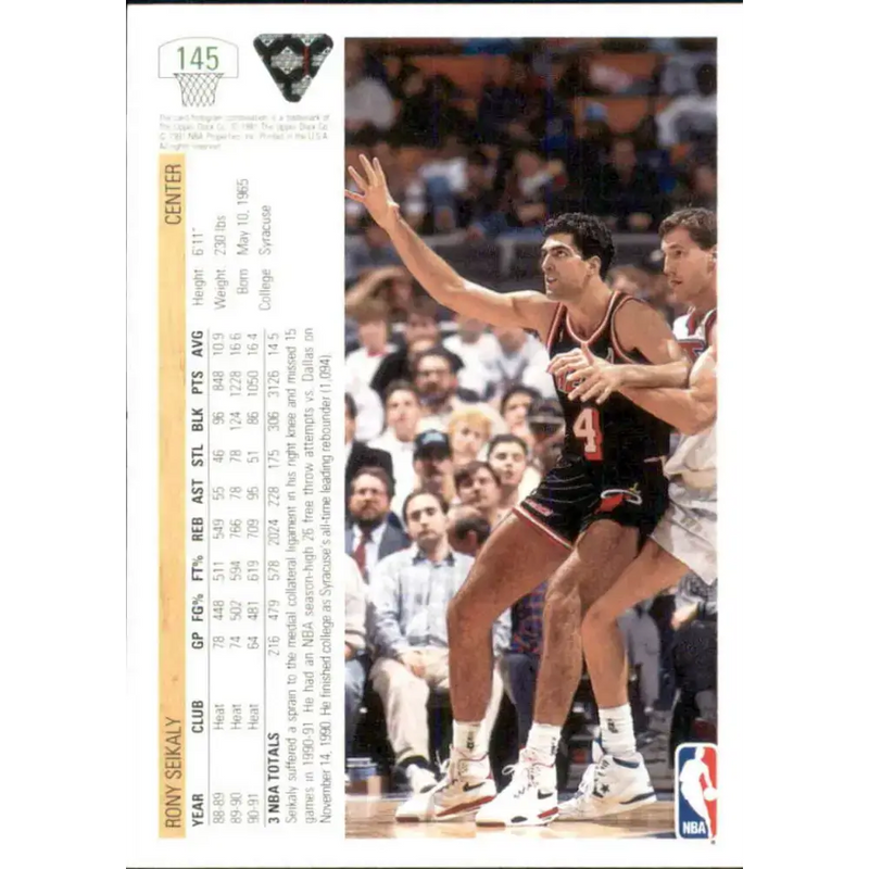 1991-92 Upper Deck #145 Rony Seikaly NM-MT Miami Heat Basketball Card - Basketball Card Single