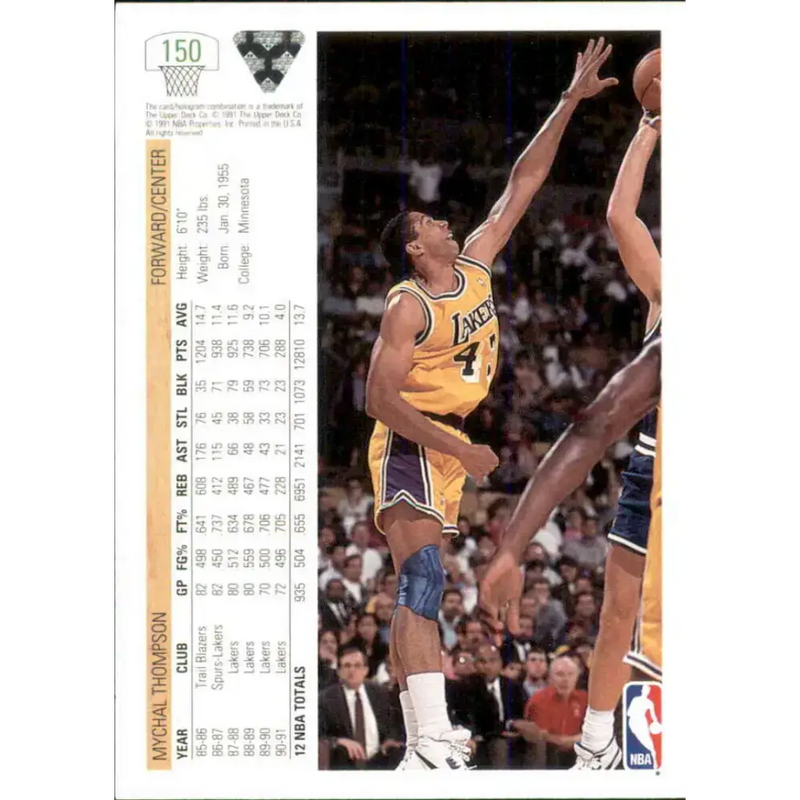 1991-92 Upper Deck #150 Mychal Thompson NM-MT Los Angeles Lakers Basketball Card - Basketball Card Single
