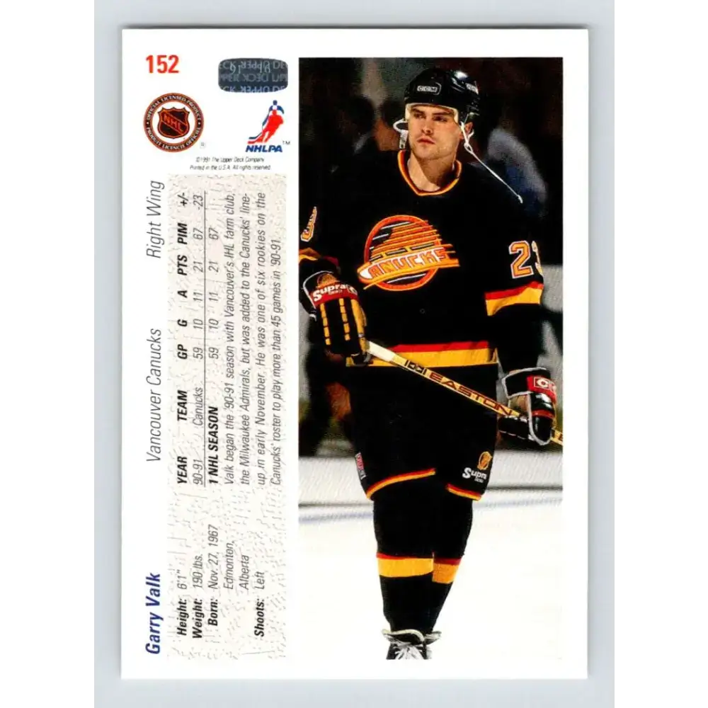 1991-92 Upper Deck #152 Garry Valk NM-MT Vancouver Canucks Hockey Card - Hockey Card Single