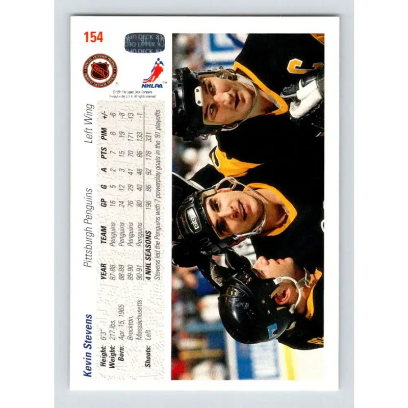 1991-92 Upper Deck #154 Kevin Stevens NM-MT Pittsburgh Penguins Hockey Card - Hockey Card Single