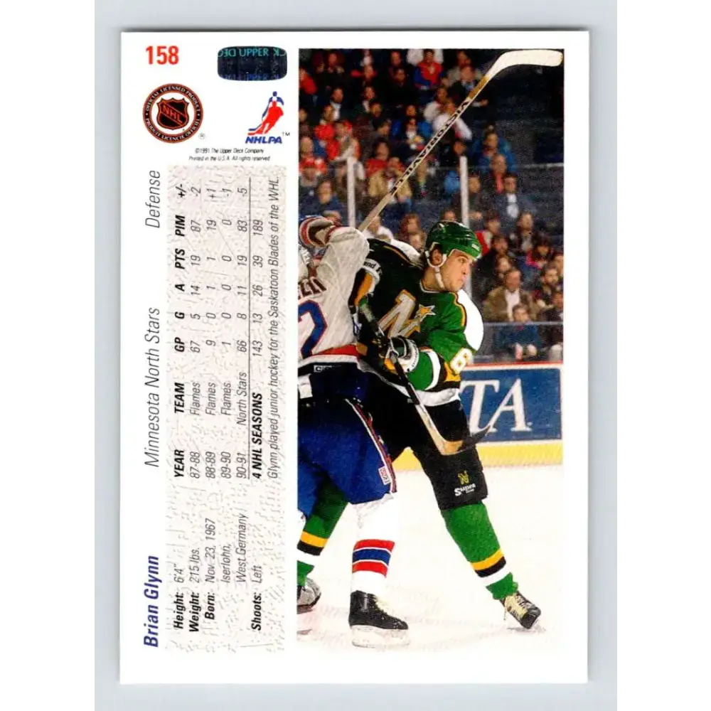 1991-92 Upper Deck #158 Brian Glynn NM-MT Hockey Card - Hockey Card Single