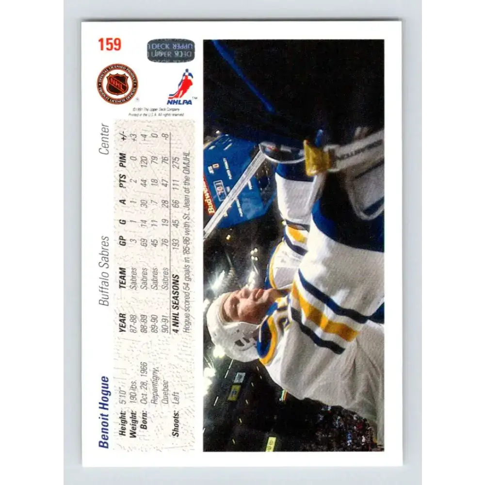 1991-92 Upper Deck #159 Benoit Hogue UER NM-MT Hockey Card - Hockey Card Single