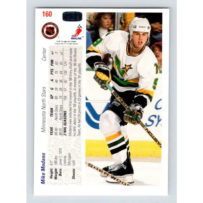 1991-92 Upper Deck #160 Mike Modano NM-MT Minnesota North Stars Hockey Card - Hockey Card Single
