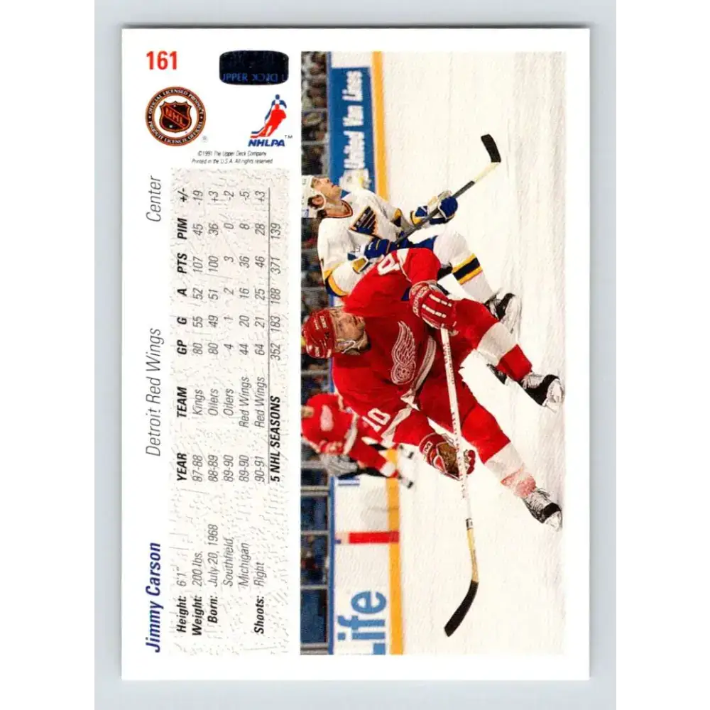 1991-92 Upper Deck #161 Jimmy Carson NM-MT Detroit Red Wings Hockey Card - Hockey Card Single