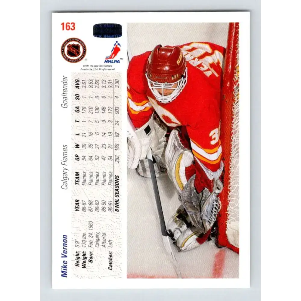 1991-92 Upper Deck #163 Mike Vernon NM-MT Calgary Flames Hockey Card - Hockey Card Single