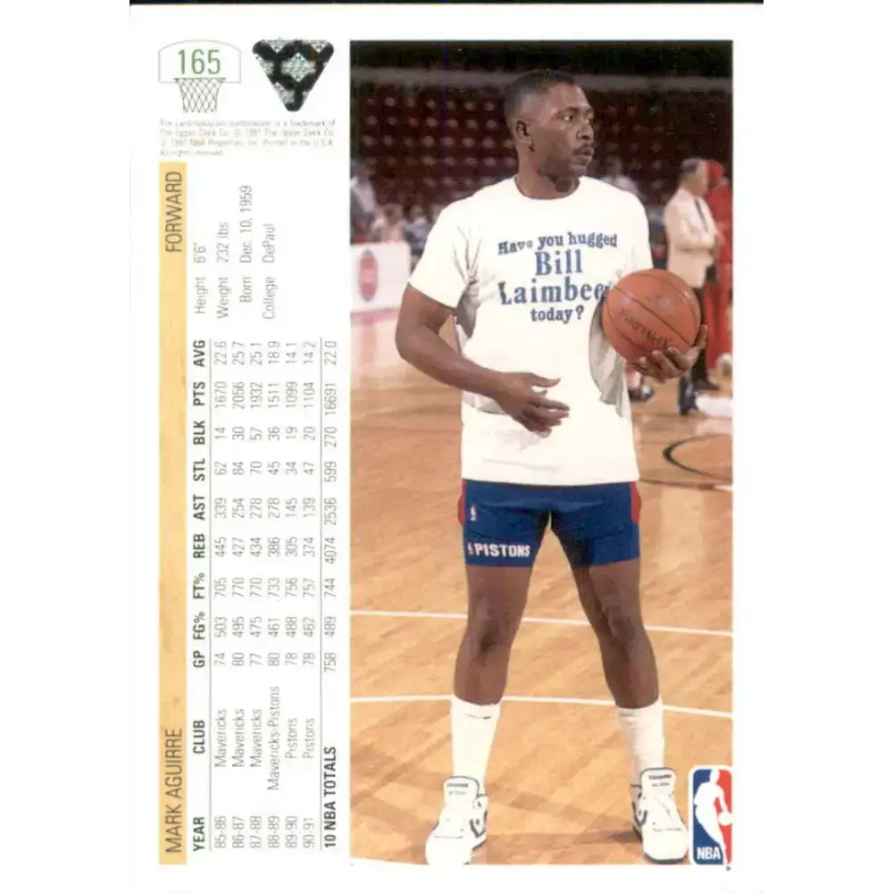1991-92 Upper Deck #165 Mark Aguirre NM-MT Detroit Pistons Basketball Card - Basketball Card Single