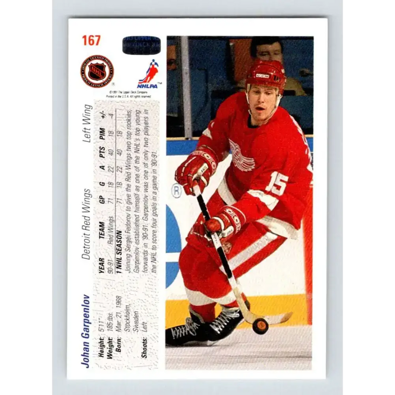 1991-92 Upper Deck #167 Johan Garpenlov NM-MT Hockey Card - Hockey Card Single