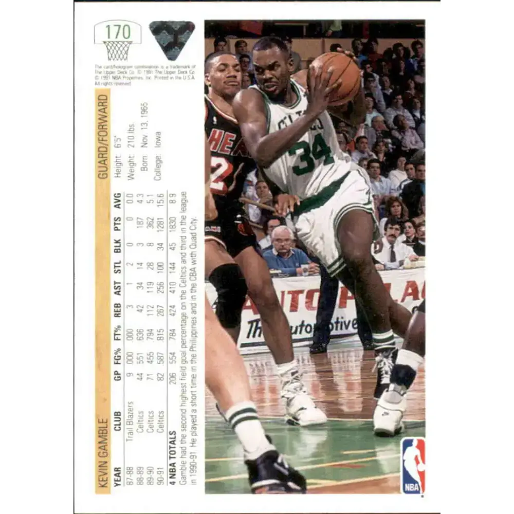 1991-92 Upper Deck #170 Kevin Gamble NM-MT Boston Celtics Basketball Card - Basketball Card Single