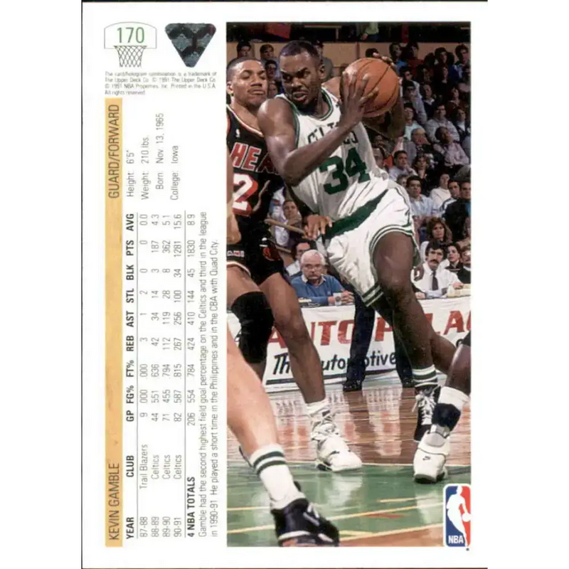 1991-92 Upper Deck #170 Kevin Gamble NM-MT Boston Celtics Basketball Card - Basketball Card Single