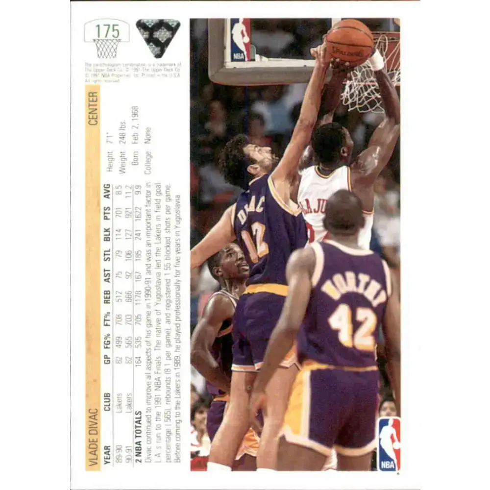 1991-92 Upper Deck #175 Vlade Divac NM-MT Los Angeles Lakers Basketball Card - Basketball Card Single