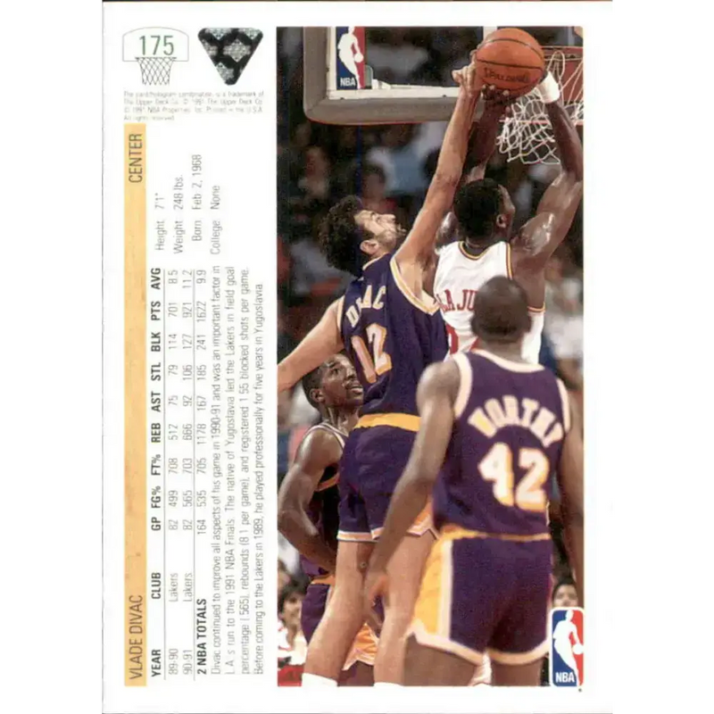1991-92 Upper Deck #175 Vlade Divac NM-MT Los Angeles Lakers Basketball Card - Basketball Card Single