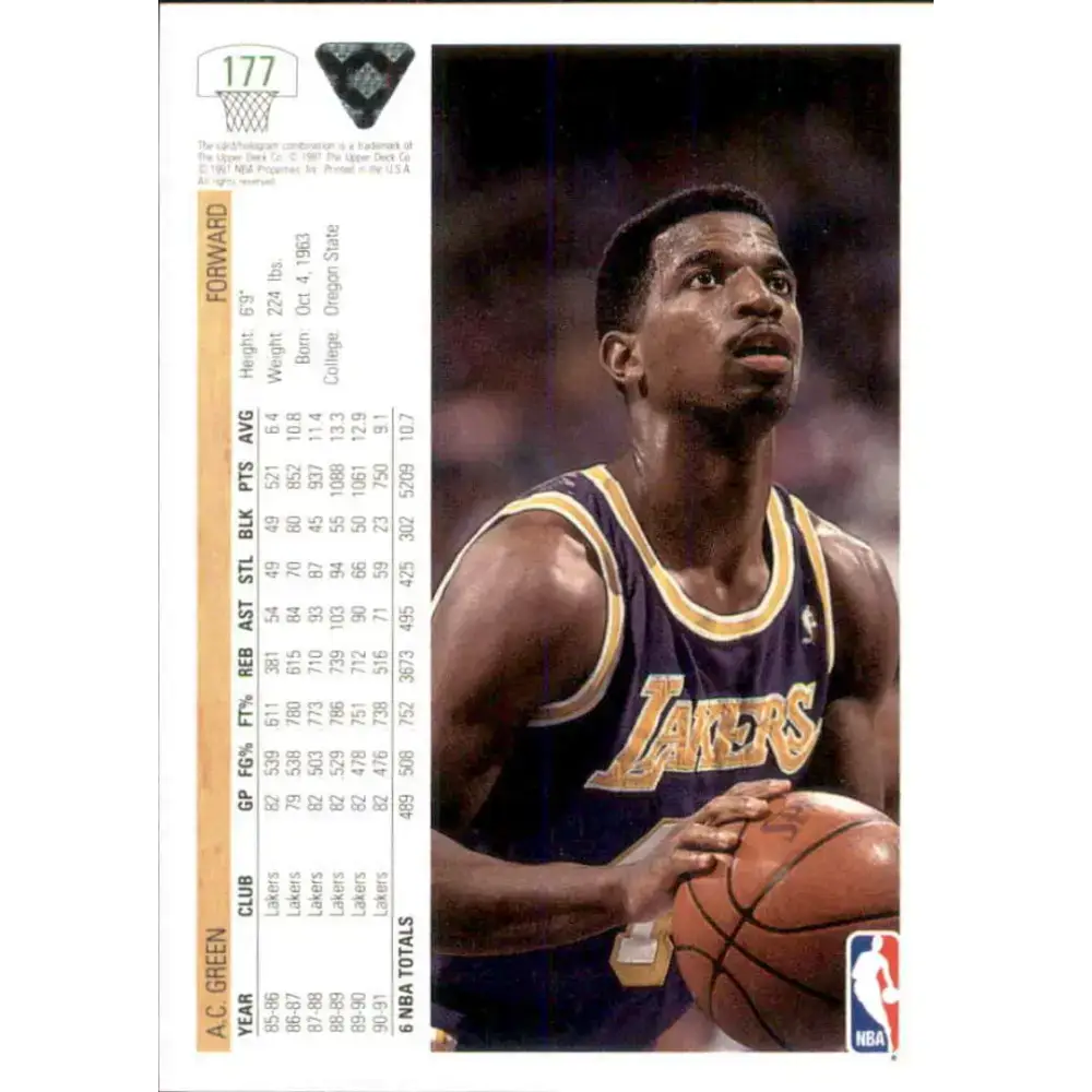 1991-92 Upper Deck #177 A.C. Green NM-MT Los Angeles Lakers Basketball Card - Basketball Card Single