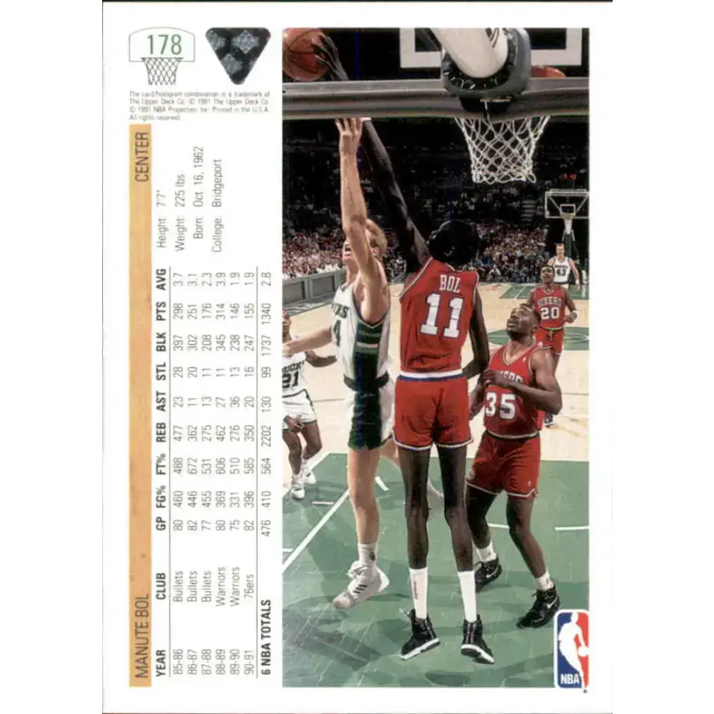 1991-92 Upper Deck #178 Manute Bol NM-MT Philadelphia 76ers Basketball Card - Basketball Card Single