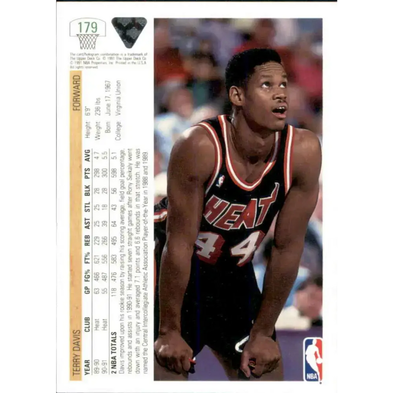 1991-92 Upper Deck #179 Terry Davis NM-MT Miami Heat Basketball Card - Basketball Card Single