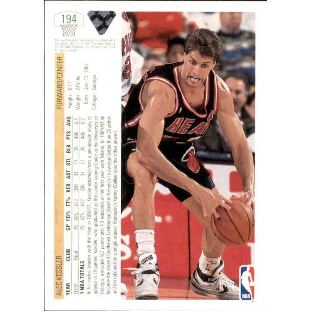 1991-92 Upper Deck #194 Alec Kessler NM-MT Miami Heat Basketball Card - Basketball Card Single