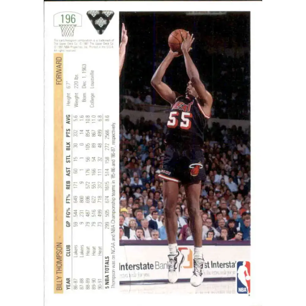 1991-92 Upper Deck #196 Billy Thompson NM-MT Miami Heat Basketball Card - Basketball Card Single
