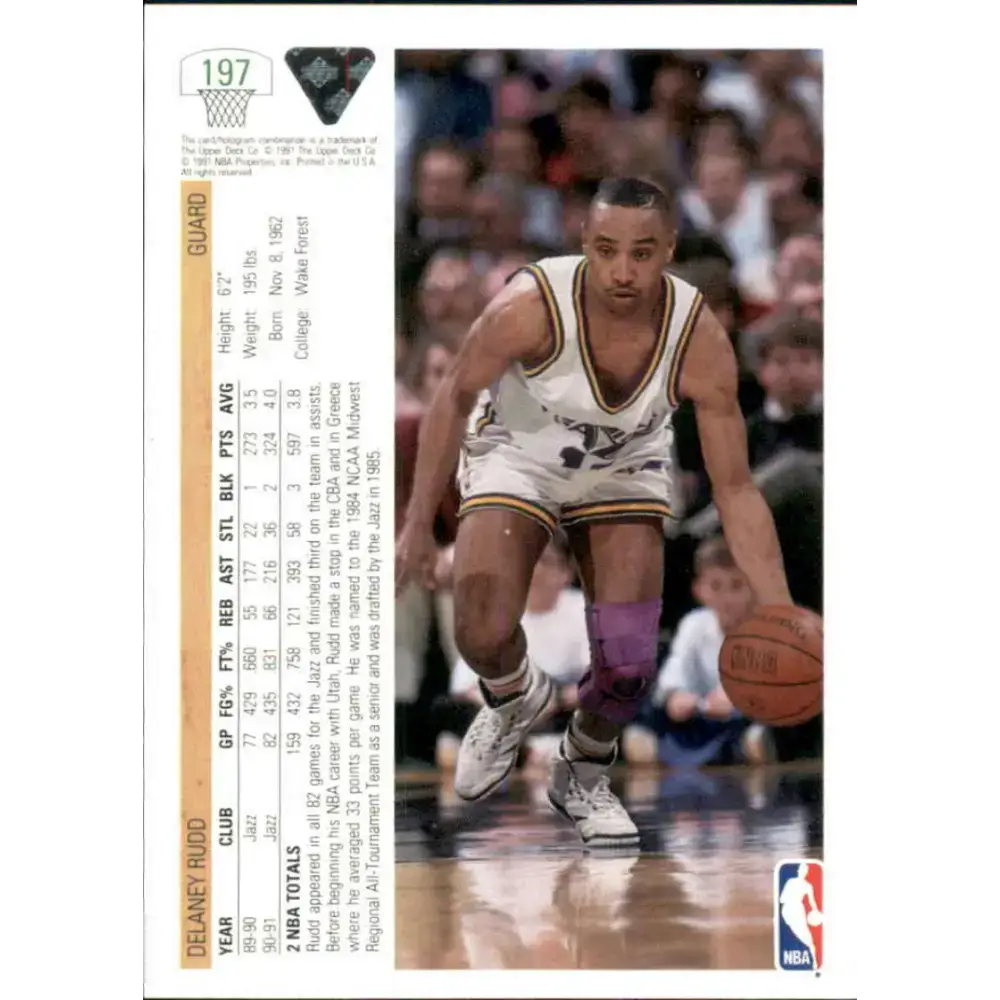 1991-92 Upper Deck #197 Delaney Rudd NM-MT Utah Jazz Basketball Card - Basketball Card Single