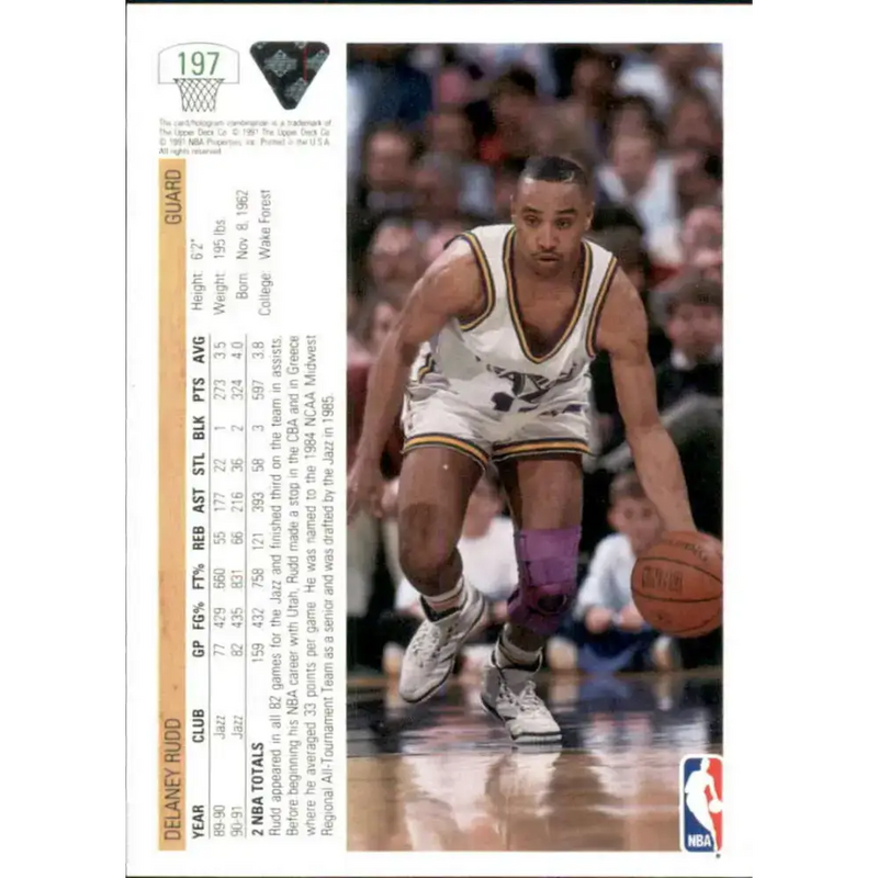 1991-92 Upper Deck #197 Delaney Rudd NM-MT Utah Jazz Basketball Card - Basketball Card Single