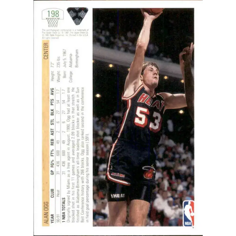 1991-92 Upper Deck #198 Alan Ogg NM-MT Miami Heat Basketball Card - Basketball Card Single