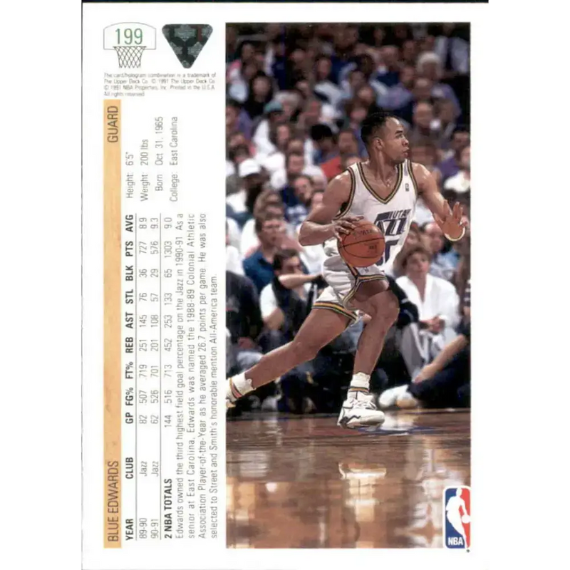 1991-92 Upper Deck #199 Blue Edwards NM-MT Utah Jazz Basketball Card - Basketball Card Single