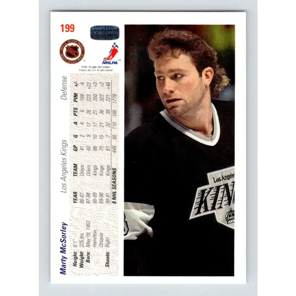1991-92 Upper Deck #199 Marty McSorley NM-MT Los Angeles Kings Hockey Card - Hockey Card Single