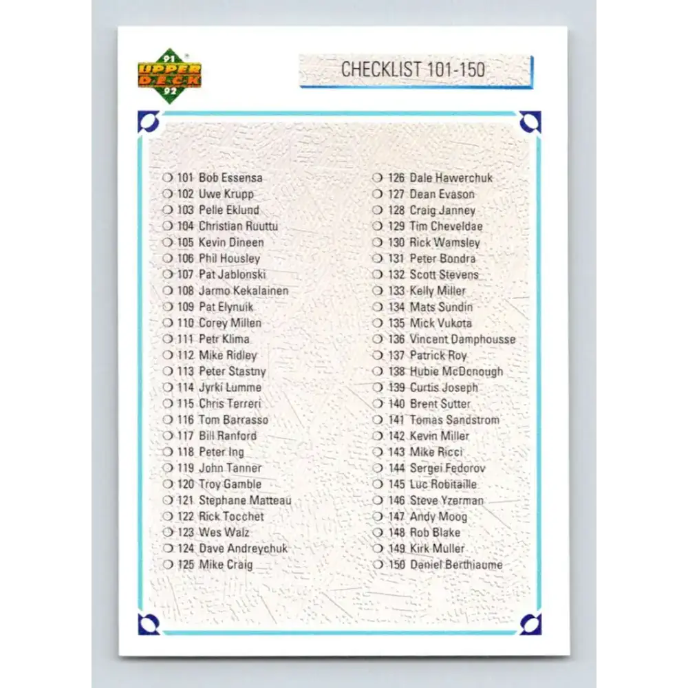 1991-92 Upper Deck #200 Checklist 101-200 NM-MT Hockey Card - Hockey Card Single