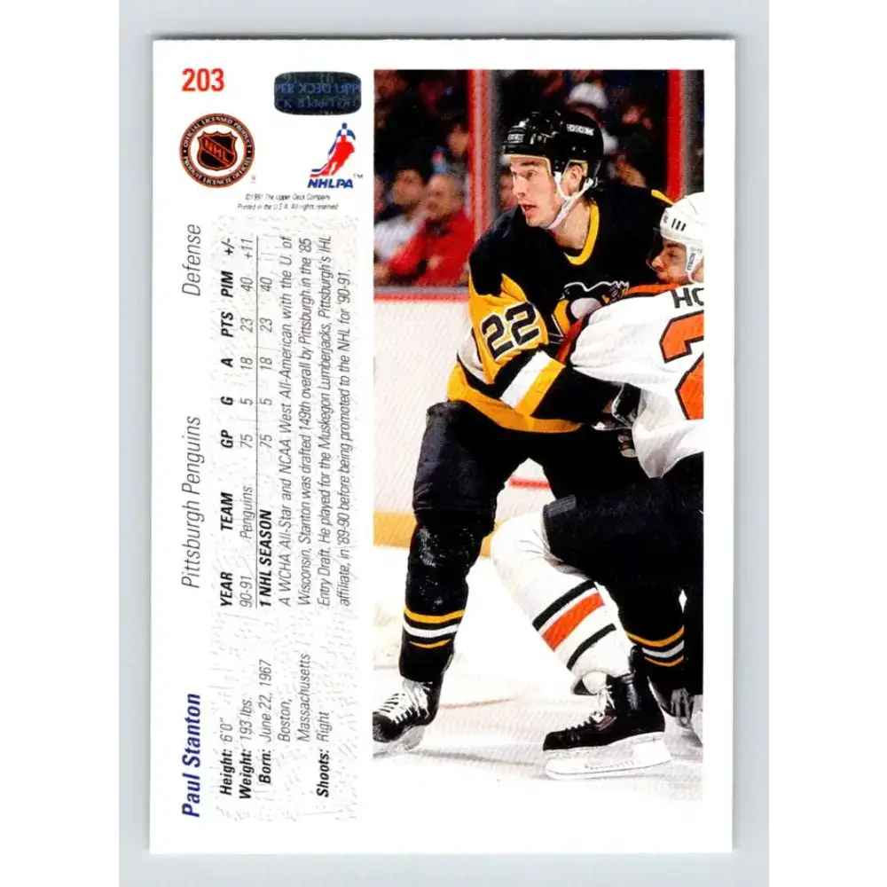 1991-92 Upper Deck #203 Paul Stanton NM-MT Pittsburgh Penguins Hockey Card - Hockey Card Single