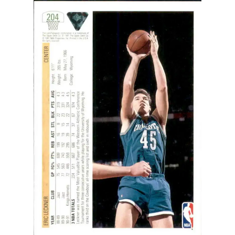 1991-92 Upper Deck #204 Eric Leckner NM-MT Charlotte Hornets Basketball Card - Basketball Card Single