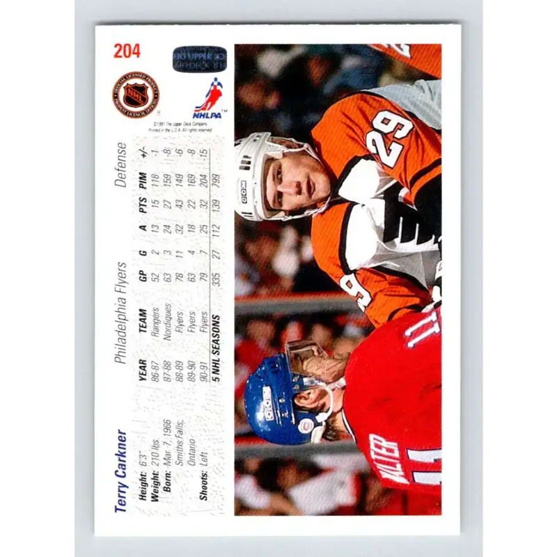 1991-92 Upper Deck #204 Terry Carkner NM-MT Philadelphia Flyers Hockey Card - Hockey Card Single