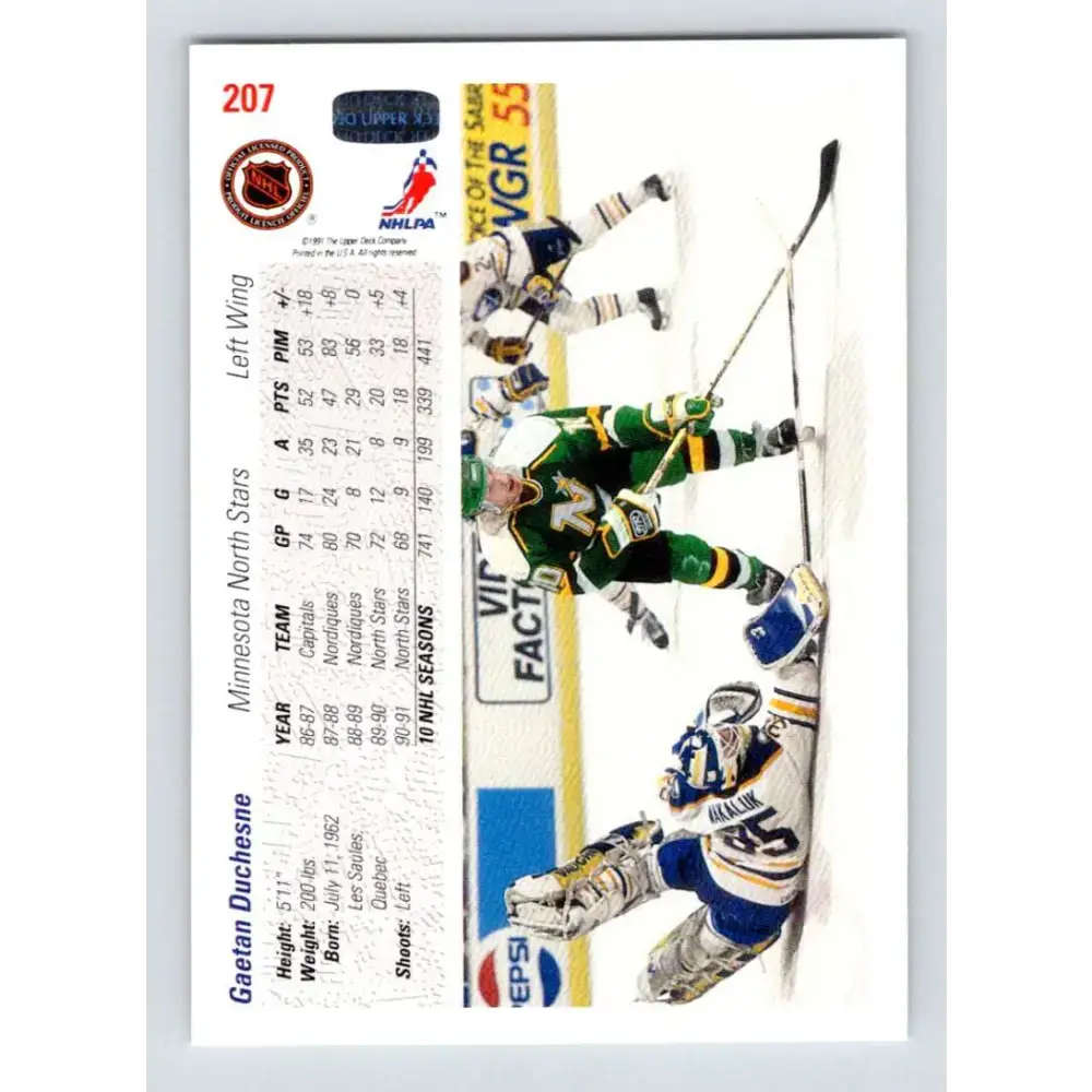 1991-92 Upper Deck #207 Gaetan Duchesne NM-MT Minnesota North Stars Hockey Card - Hockey Card Single