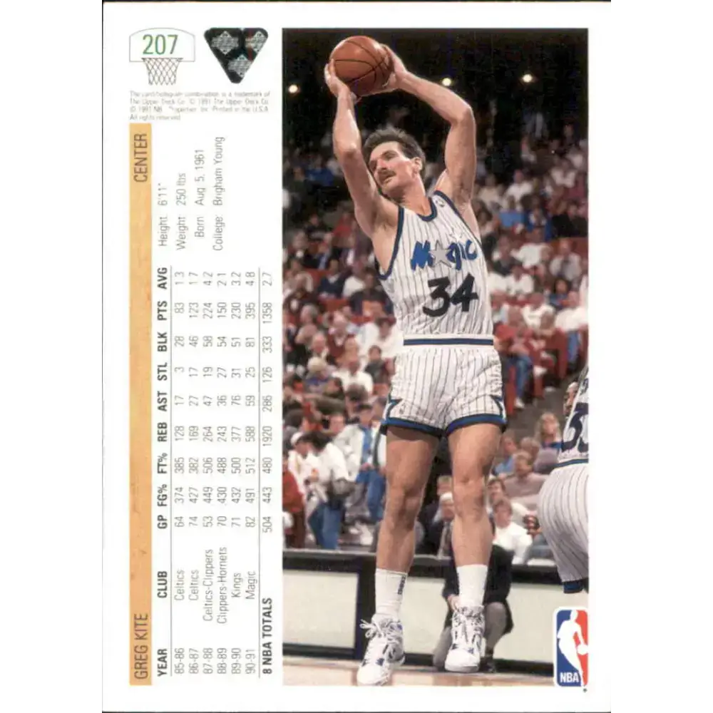 1991-92 Upper Deck #207 Greg Kite NM-MT Orlando Magic Basketball Card - Basketball Card Single