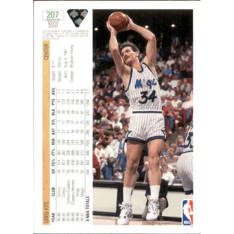 1991-92 Upper Deck #207 Greg Kite NM-MT Orlando Magic Basketball Card - Basketball Card Single