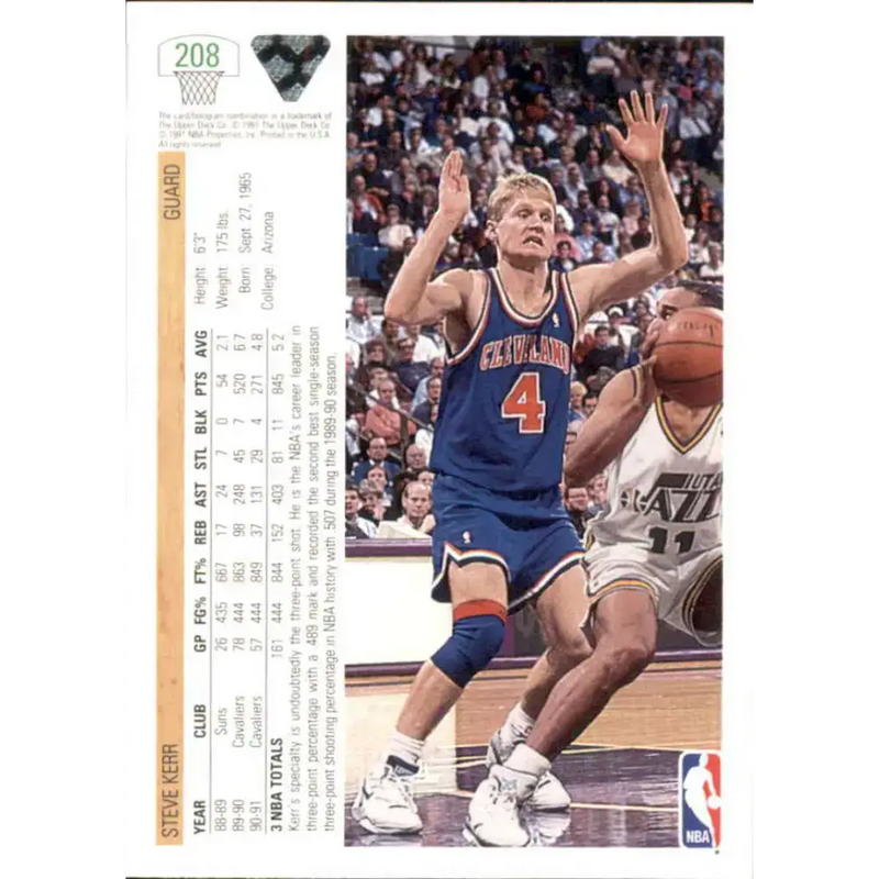 1991-92 Upper Deck #208 Steve Kerr NM-MT Cleveland Cavaliers Basketball Card - Basketball Card Single